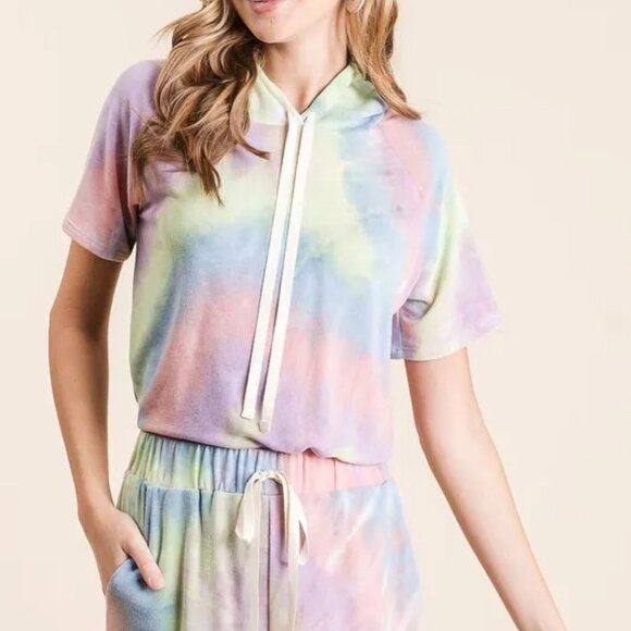 BiBi Tie Dye French Terry Casual Shorts with‎ Twill Tape - Picture 7 of 13